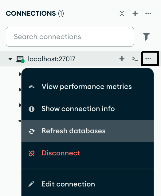Databases vernieuwen in MongoDB Compass
